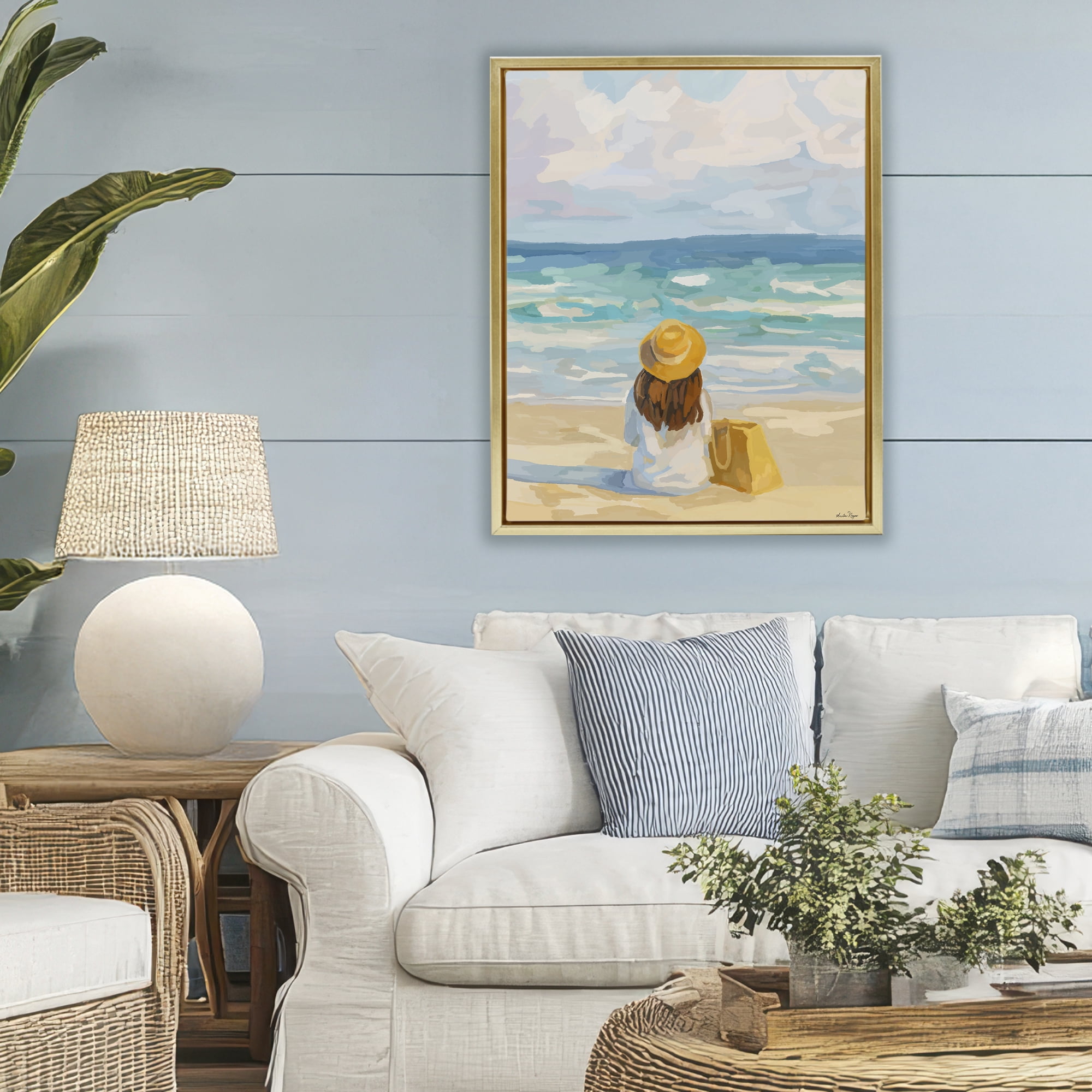 Stupell Industries Peaceful At The Beach Gold Framed Floater Canvas Wall Art, design by Amelia Noyes