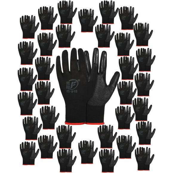 Thenshop 96 Pairs Gloves for Work Men Women Rubber Coated Garden Gloves for Gardening Safety Work Construction(Black)