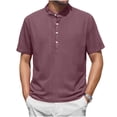 thumbnail image 2 of gbyLJF Men's Crew Neck Tops Solid Color Half Button Up Short Sleeve Shirts Casual Work Half Open Front T-shirts, 2 of 7
