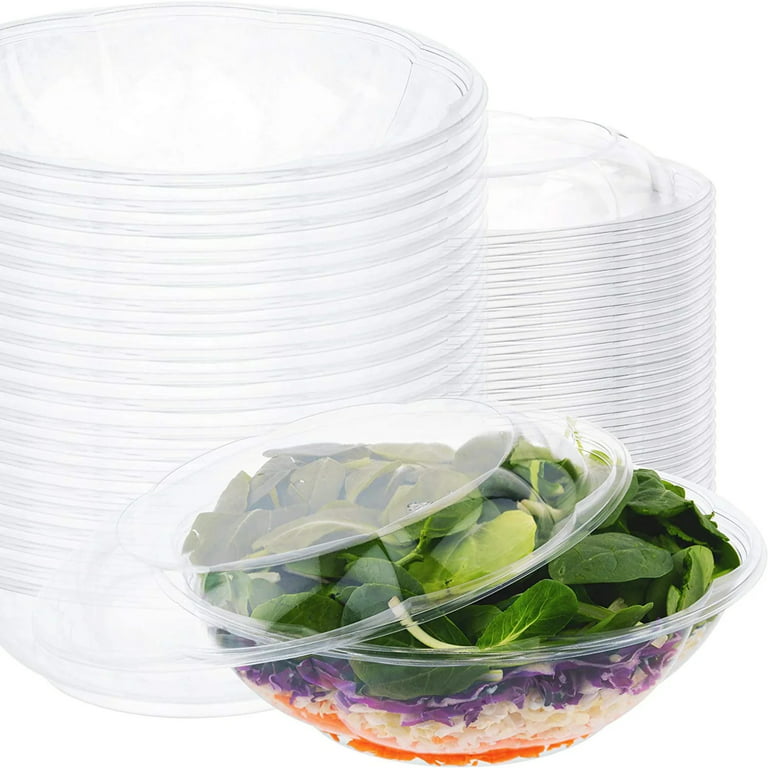24 Oz. Clear Plastic Salad Bowls With Airtight Lids Food Containers and  Cutlery 