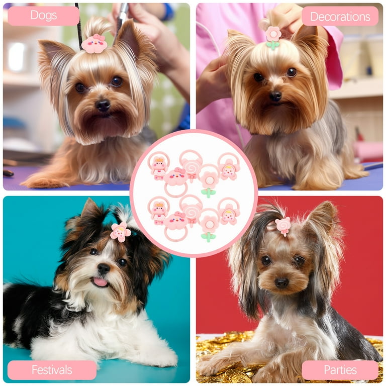 10 Pcs Puppy Dog Accessories for Small Dogs Dog Hair Ties for Small Dogs Pet Rubber Band Headband Small Dog Pink Nylon Resin