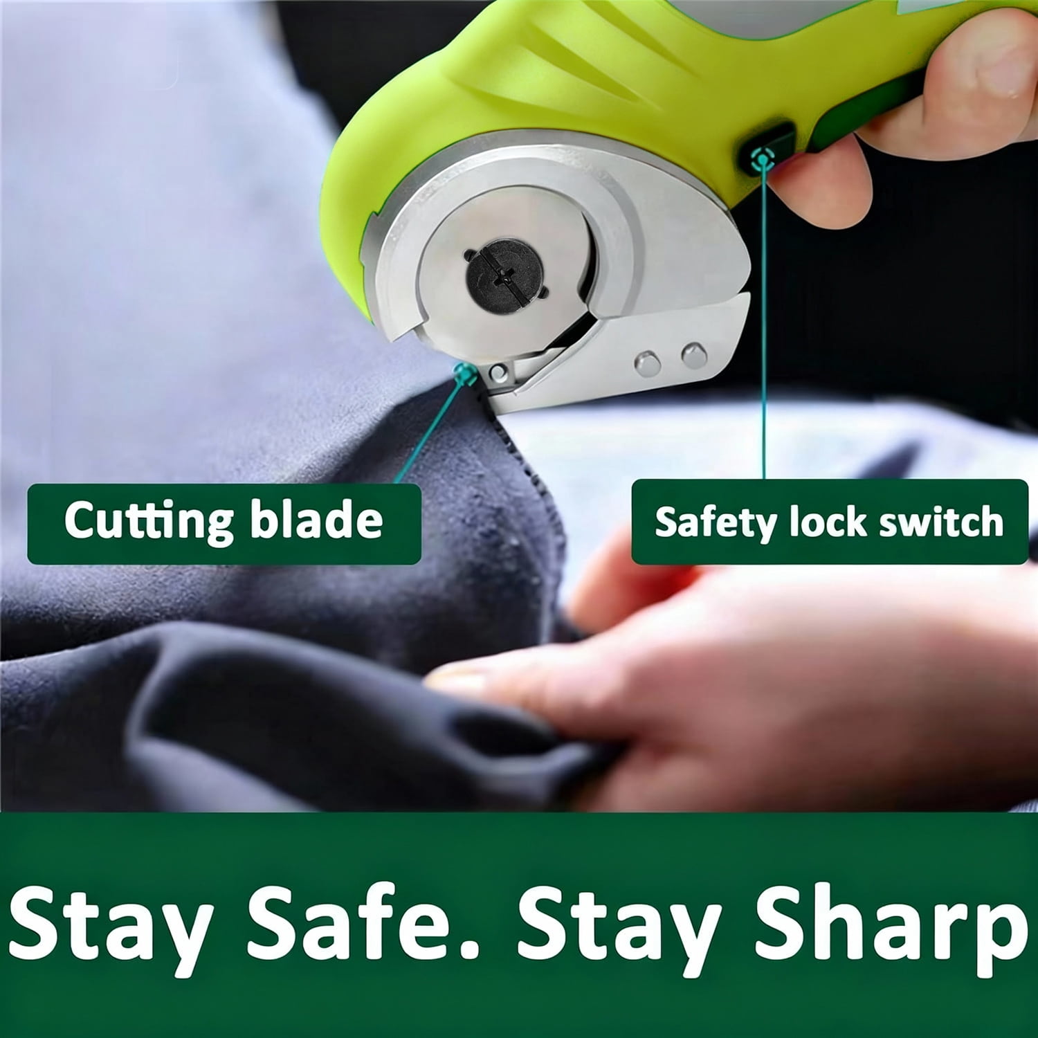 Behome Cardboard Cutter, Rechargeable Electric Box Cutter with 2 Blades&Safety Lock, Electric Scissors for Leather Carpet Plastic Cutting, Green