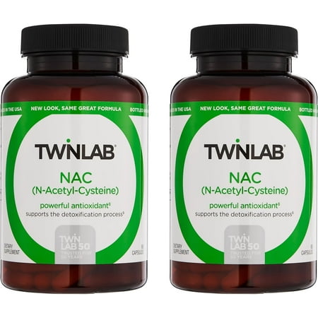 Twinlab N-Acetyl-Cysteine (Nac) - Antioxidant Supplements for Men and Women - 600 mg, 60 Capsules (Pack of 2)