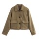 thumbnail image 5 of HH TRAF Chaquetas informales de otoño para mujer, de un solo pecho, de color liso, holgadas, con cuello vuelto, de manga larga, abrigo corto para mujer, 5 of 5