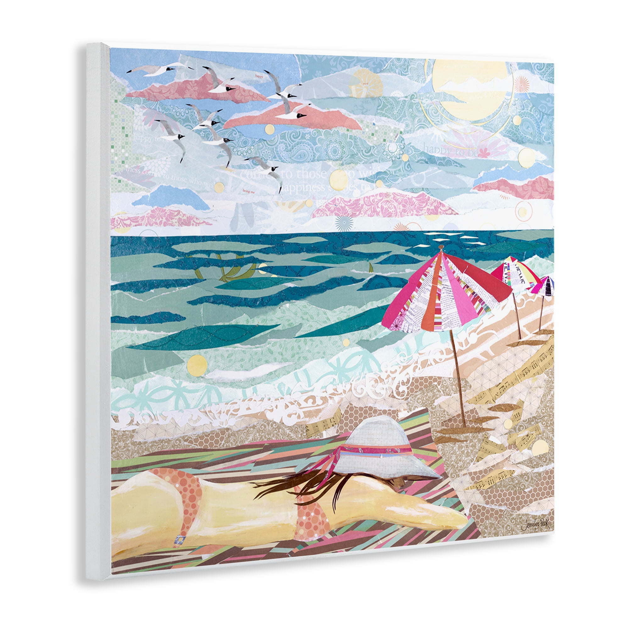 Stupell Industries My Happy Place Collaged Landscape Painting Unframed Art Print Wall Art, 12 x 12