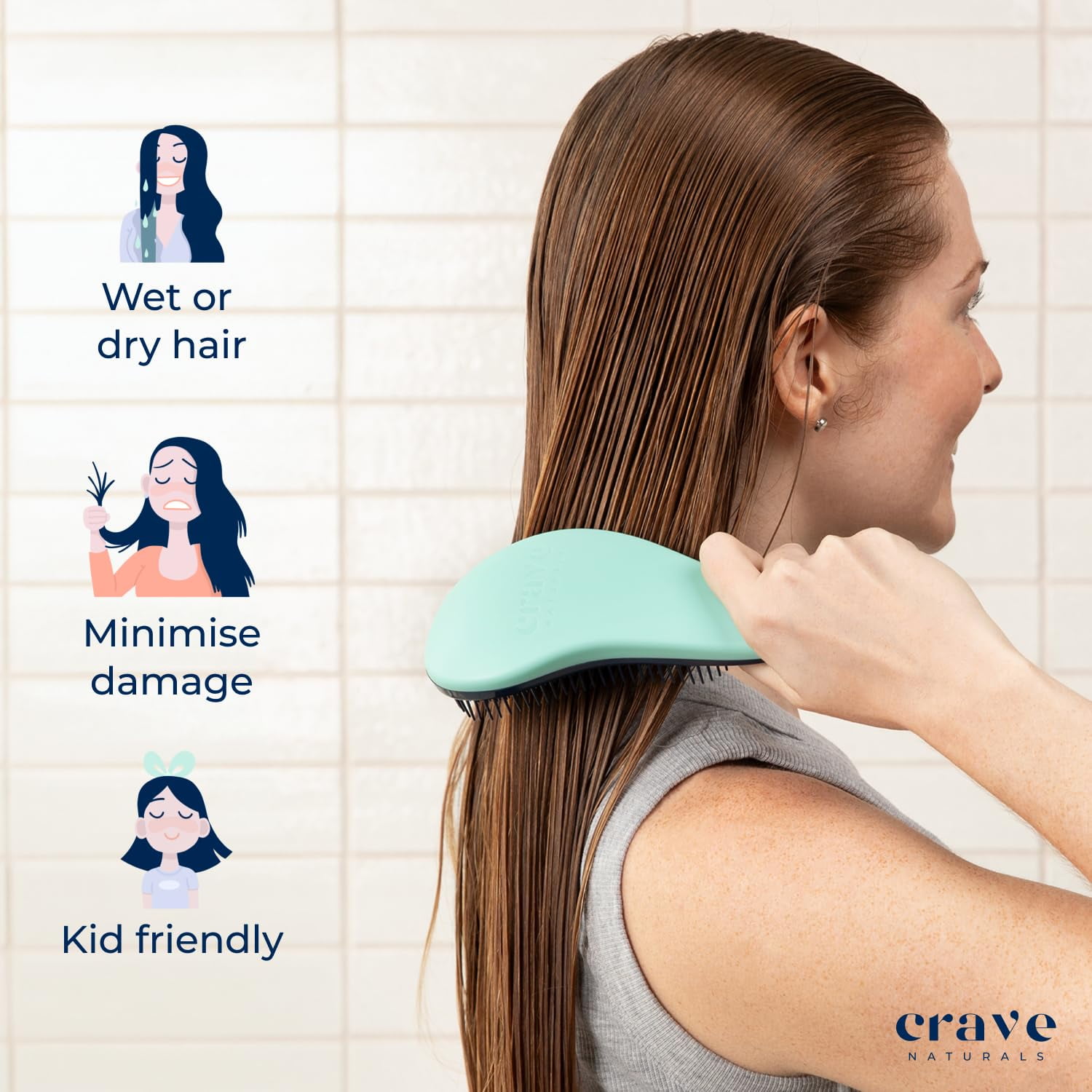 Crave Naturals BIGGIE Glide Thru Detangling Brush - Detangler Hairbrush for Wet or Dry, Curly or Straight Hair - Gentle on Tangles, Ideal Hair Brush and Comb for Adults and Kids - 8.4x3.4-Inch (Mint)