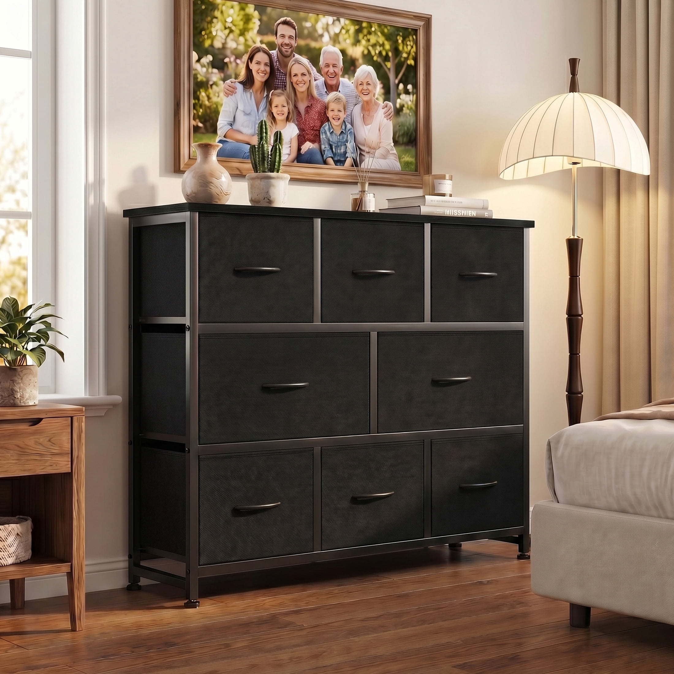 edx 8 Drawers Fabric Dresser, Chest of Drawers with Sturdy Steel Frame, Storage Organizer Cabinet for Bedroom, Living Room, Hallway, Black