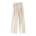 thumbnail image 4 of RUTAYY Women's Pants Tie Waist Pleated Wide Leg Solid Color Side Pockets Casual Trousers Beige, 4 of 4