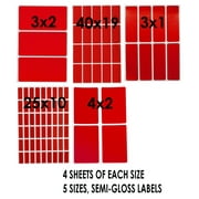 Royal Green Rectangular Color-Coding Labels Red Sticker Sheets in Assorted Sizes - 356 Pack