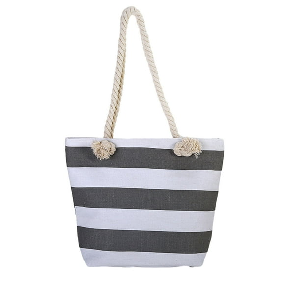 Xfvqtps Beach Bags for Women Hemp Rope Color Blocking Stripes Large Capacity Waterproof Sandproof Beach Tote Bag for Women Swim Pool Bag for Travel Vacation Nylon Tote Bag Gray