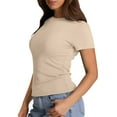 thumbnail image 4 of Short Sleeve Short Sleeve Crop Tops For Women Cute Juniors Y2k Cute Basic Tee Teen Girls Fashion Thermal Athletic Tight Shirt Outfit Layering Slim Fitted Crew Neck Tops Khaki M, 4 of 7