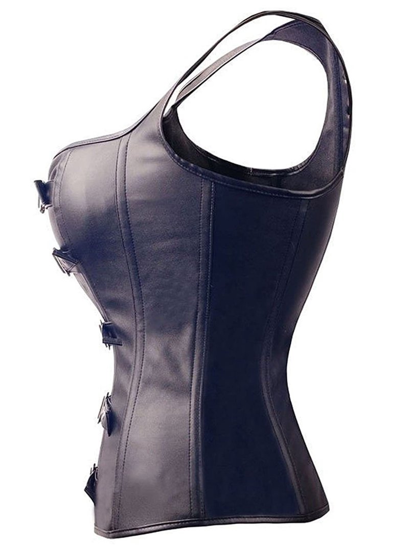 Vaslanda Faux Leather Steampunk Corset Dress Sexy Hollow Lace Bustier Skirt Overbust Shoulder Straps Cincher Lingerie Vaslanda Faux Leather Steampunk Corset Dress Sexy Hollow Lace Bustier Skirt Overbust Shoulder Straps Cincher Lingerie