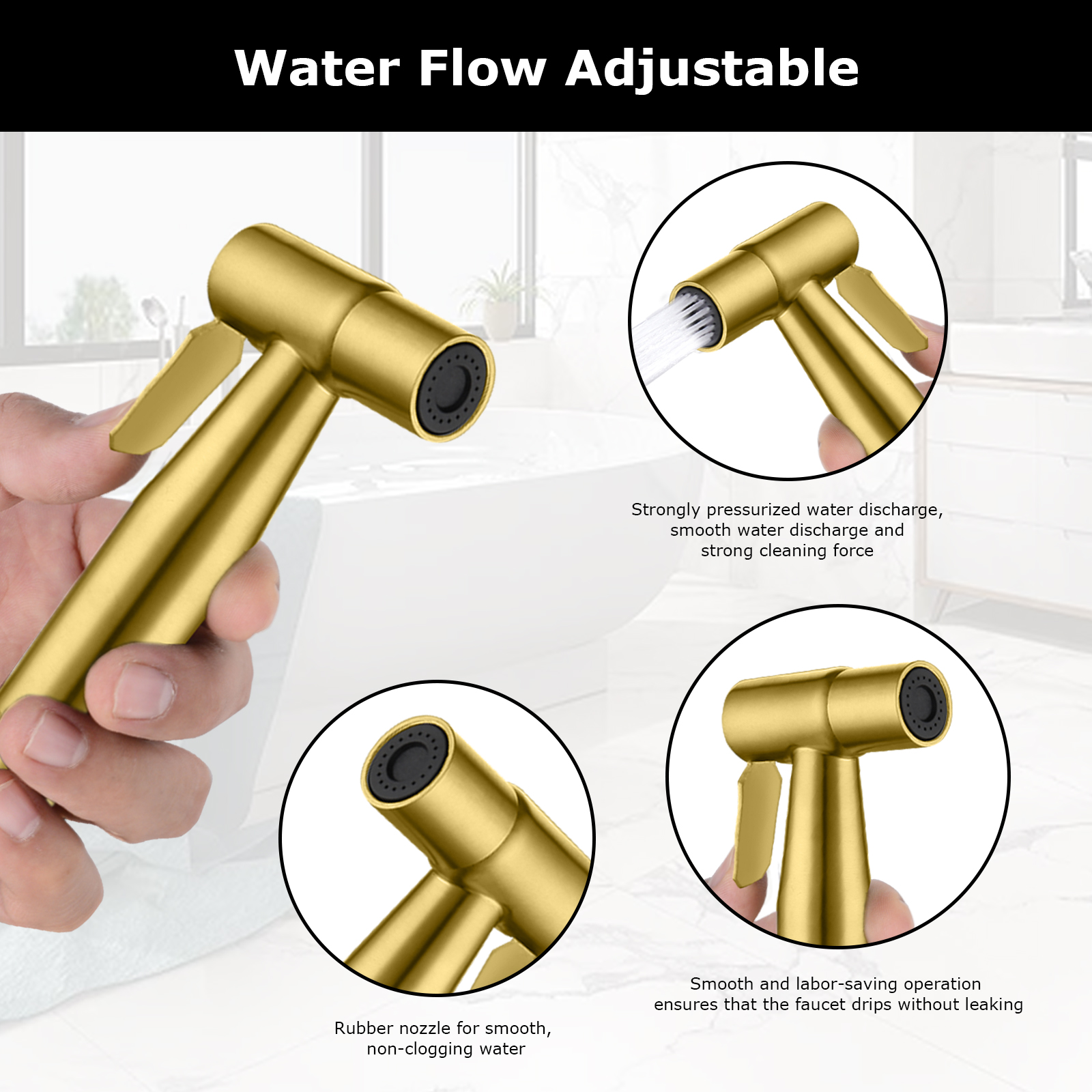 LOSCHEN Bidet Sprayer Kit for Toilet,Hand Held Sprayer Shattaf Toilet Attachment Stainless Steel for Pet Bath/Personal Hygiene/Bathroom,Easy to Install with T-Adapter（Gold）