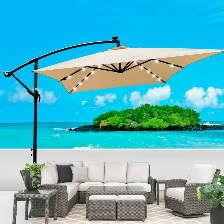 lighted rectangular patio umbrella Kozyard 15 FT Double-Sided with Solar Light  Kozyard LLC and adds a refined PHI VILLA 15ft Large Patio