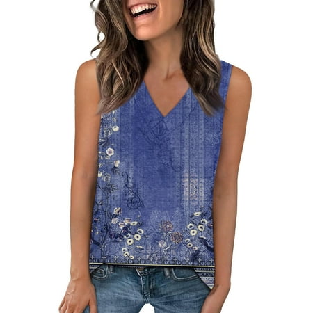 GXIPO V Neck T Shirts for Women Trendy Tank Tops Flowy Sleeveless Tank Tops Oversized Tshirts Travel Beach Wear Shirts Dark Blue 3XL
