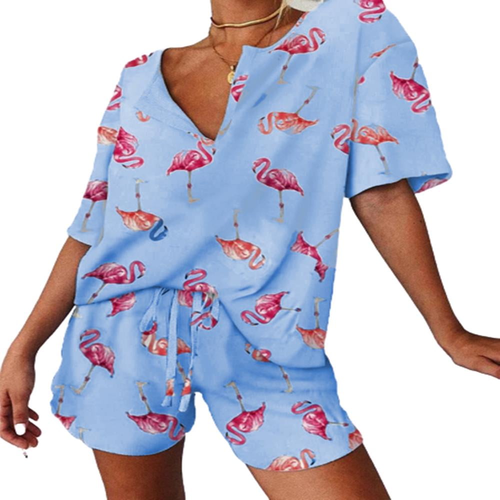 SySea Summer Women 's Vneck Pajamas Suit Plus Size Flamingo Short