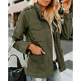thumbnail image 2 of chouyatou Women's Fall Stand Collar Zip Up Military Cotton Utility Safari Jacket, 2 of 5