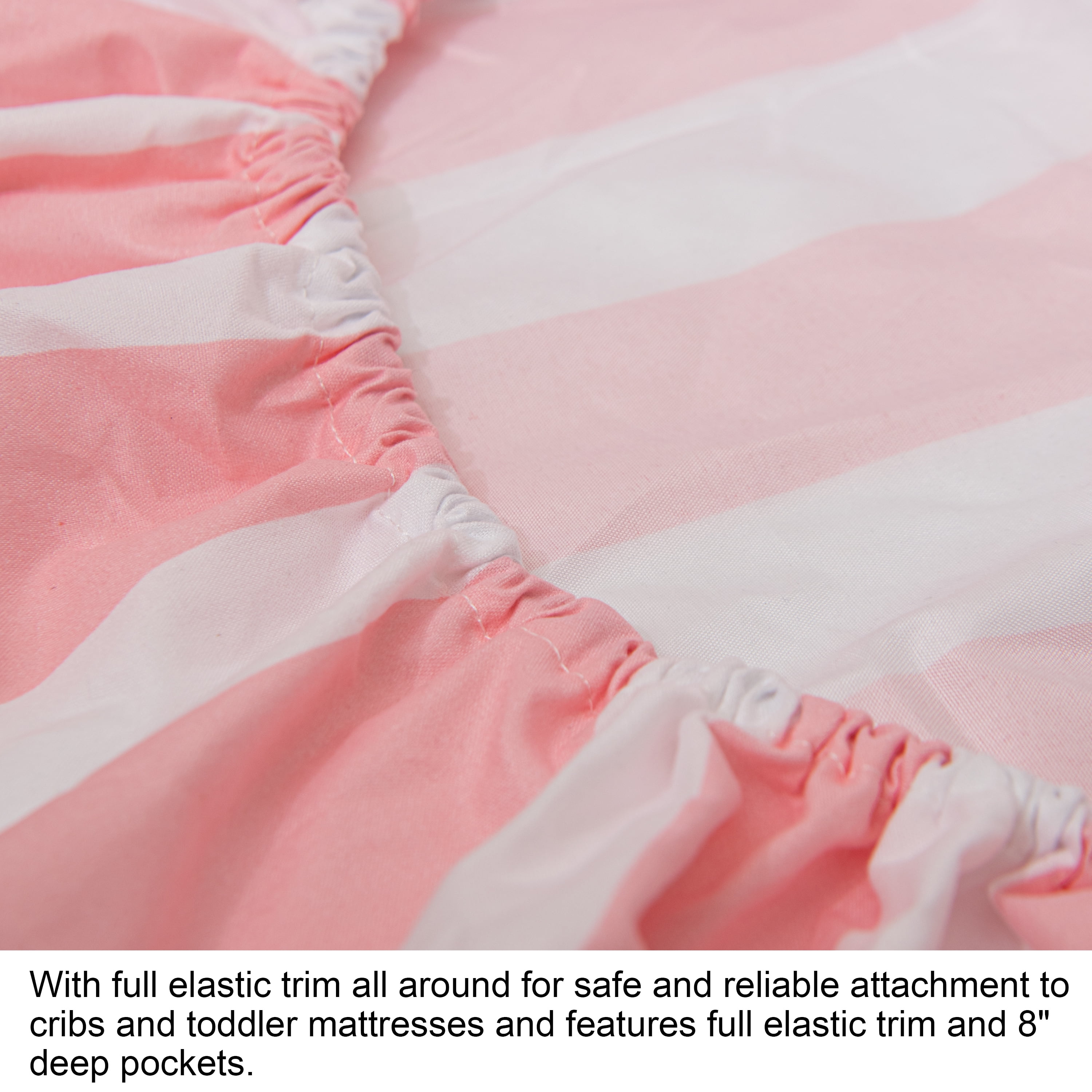 Flxxie Microfiber Toddler Sheet Set, Soft Crib Fitted Sheet Flat Sheet and Envelope Pillowcase, Baby Bedding Sheet & Pillowcase Sets, Pink Stripe, 3 Piece