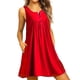 thumbnail image 4 of Vestido de mujer Chaleco con botones plisado Camiseta Vestido sin mangas con bolsillo informal, Rojo, M Sweethay AP002060-12, 4 of 6