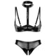 thumbnail image 3 of Conjunto de 2 piezas de lencería sexy de charol con aspecto mojado para mujer, sujetador con copas abiertas y entrepierna abierta, bragas de corte alto, 3 of 5