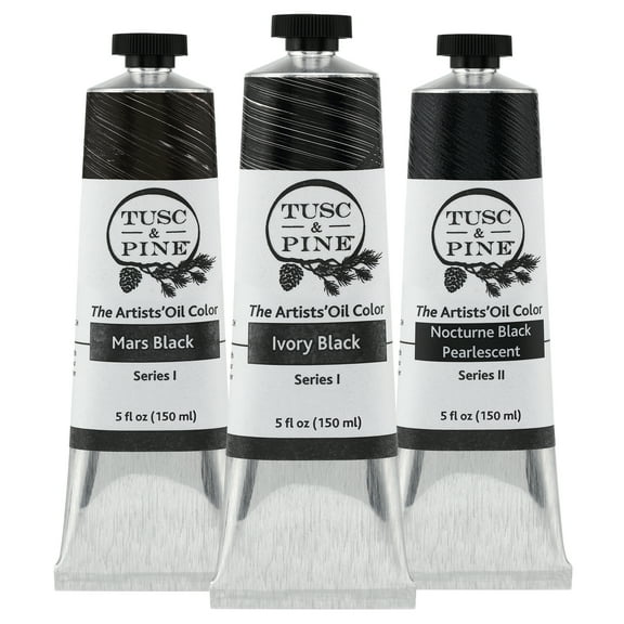 Tusc & Pine Artist Oil Paint - 150 ml Set of 3 - Black - 450 ml of Non-Yellowing, Rich & Creamy Consistency, Maximum Pigment Load, Small Batch Milled Oil Paints Developed for Professional Artists