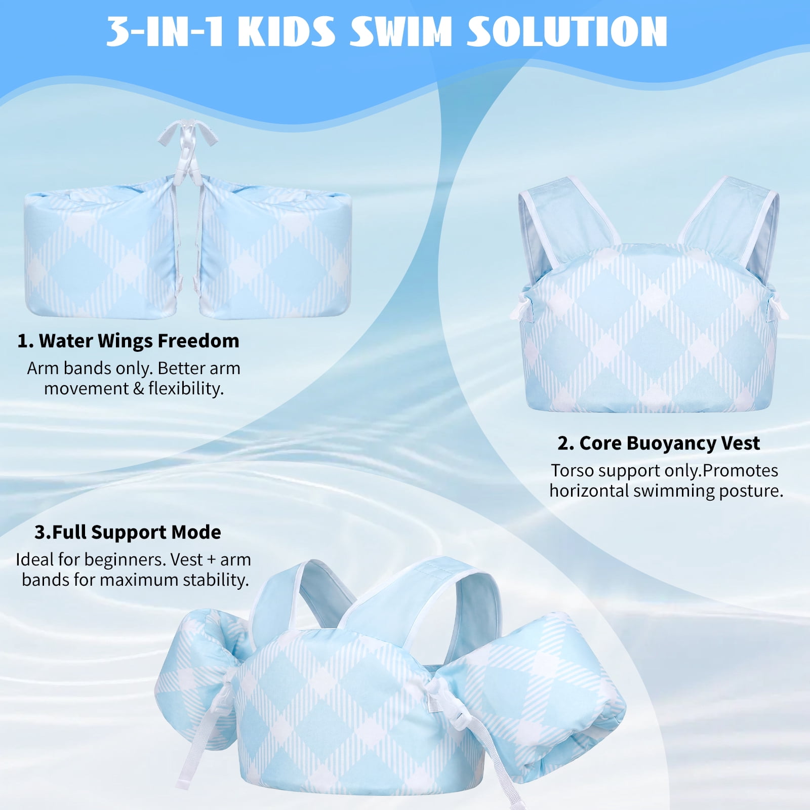 Gogokids Kids Toddler Swim Vest Life Jacket,Toddler Floaties Fit 22-66 Lbs,Pool Float Jumper Detachable Arm Floaties Water Wing for Boys Girls