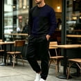 thumbnail image 3 of Babcutegg Mens Outfit 2-Piece Color Block Crewneck Sweatshirt and Jogger Pants Casual Active Set Blue Size XL, 3 of 6