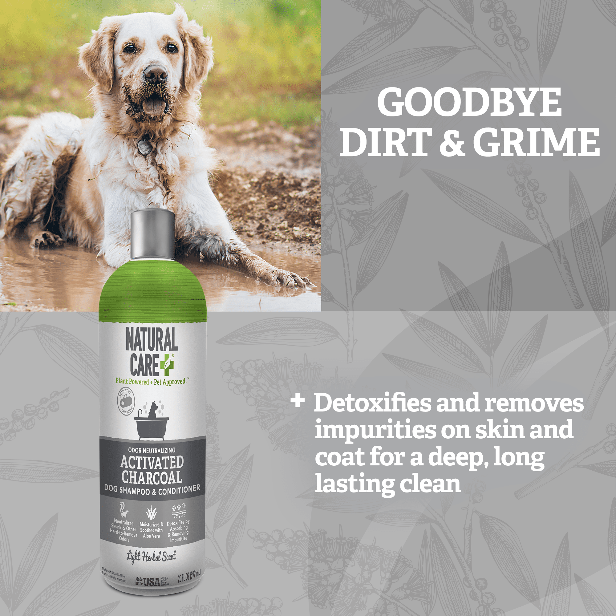 Natural Care Charcoal Shampoo for Dogs - Light Herbal Scent- 20oz.