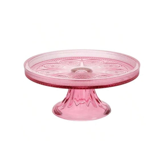 Vintage-Inspired Glass Cake Stand Round Pedestal For  Cupcakes And Pie 8.25" X 3.5" Pink