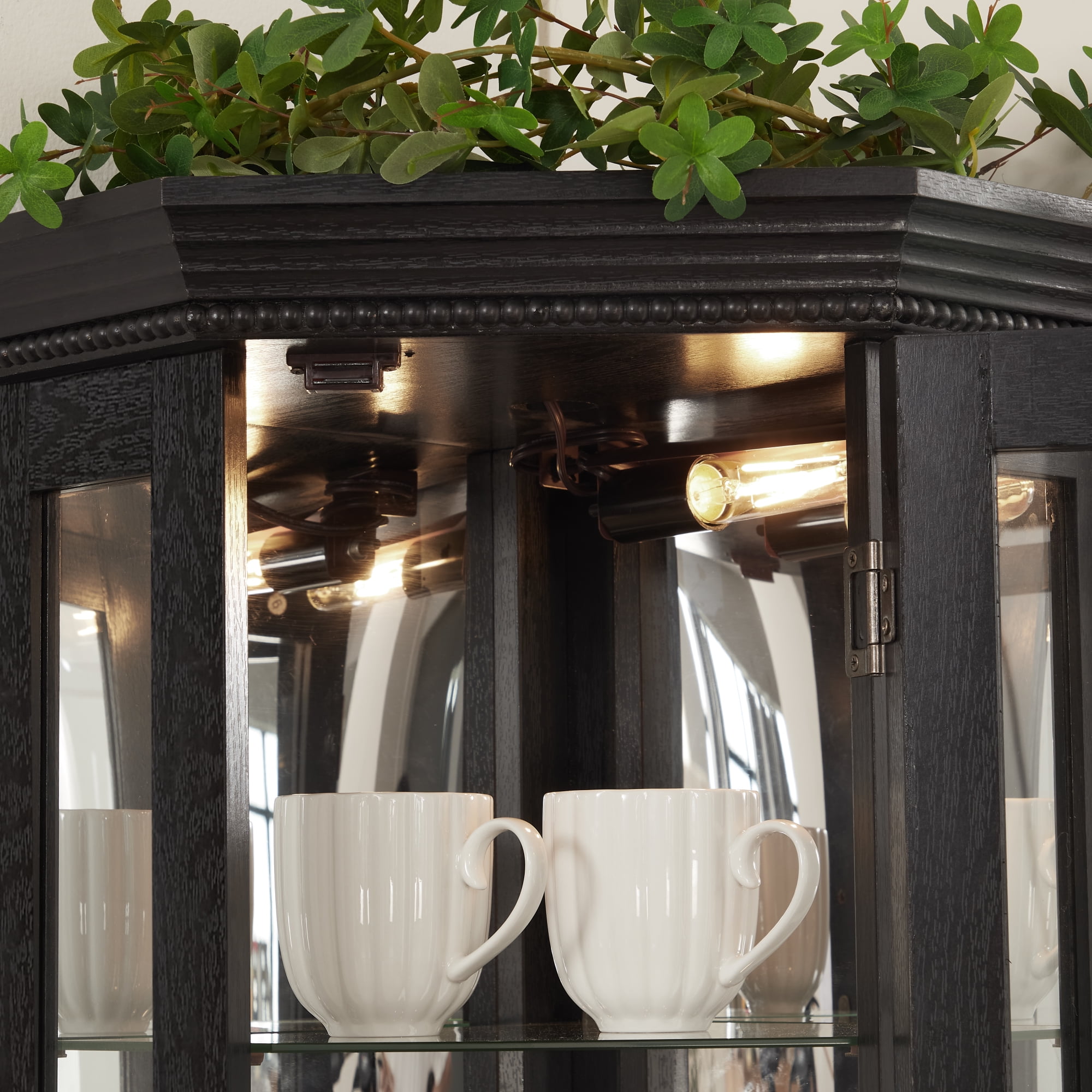 Leumius Corner Curio Display Cabinet, Glass Display Shelf Shelving Bar Cabinet with Tempered Glass Door, Bar Cabinet,Cabinet with Adjustable Shelf Glass Cabinet Shelves for Home Decor Black