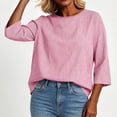 thumbnail image 5 of GERsome Women's Striped Shirts 3/4 Sleeve Crew Neck Comfy Cotton Linen Casual T-Shirts Loose Fit Hot Pink L, 5 of 6