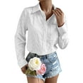 thumbnail image 3 of Xuanfei Women Lapel Collar Heart Jacquard Button Down Long Sleeve Shirt Top, 3 of 7