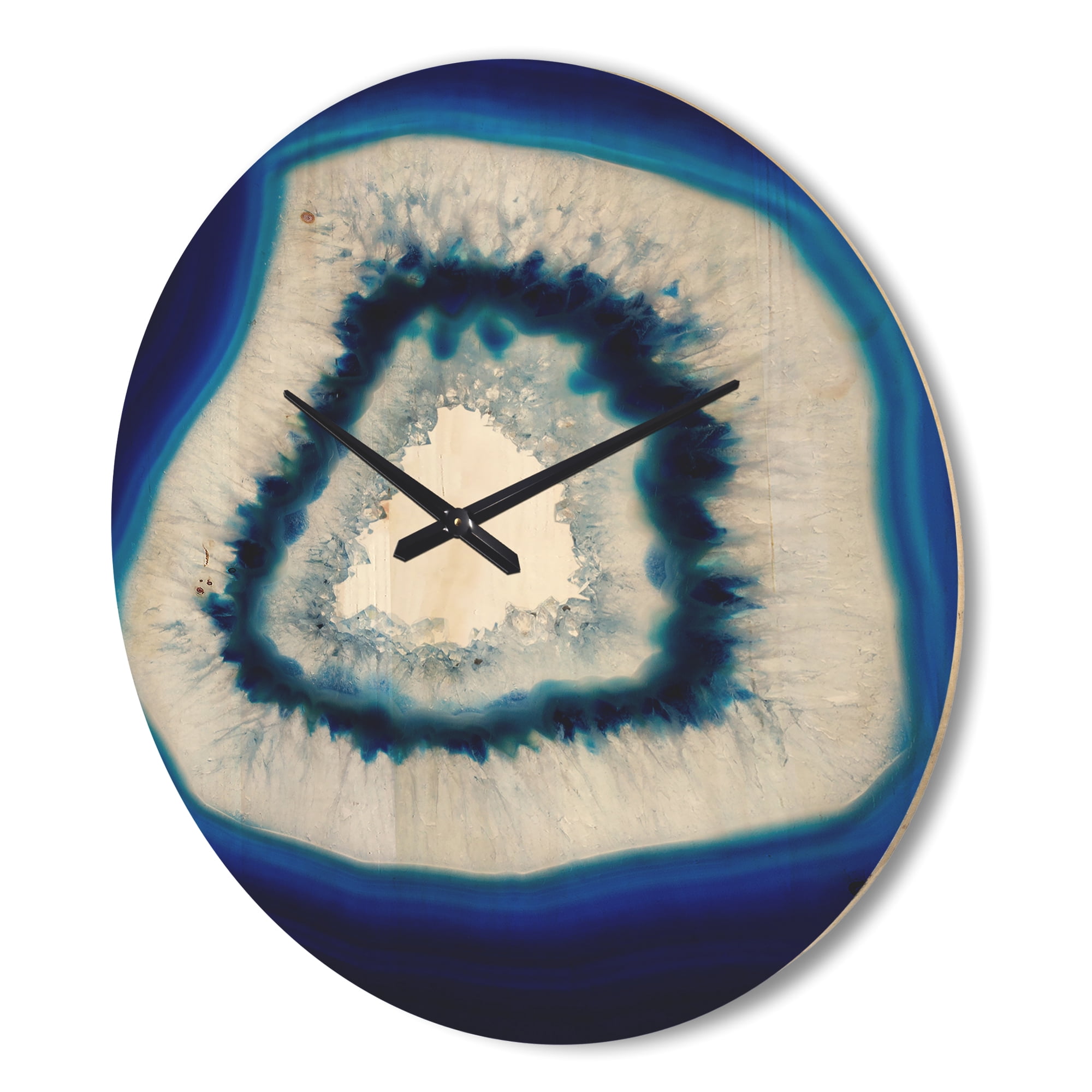 Designart 'Slice of Blue Ggate Crystal Stone' Modern Wood Wall Clock