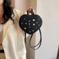 thumbnail image 4 of Mini Mochila Lindo Bolso De Hombro En Forma De Corazón Con Diamantes De Imitación Para Mujer Negro, 4 of 7