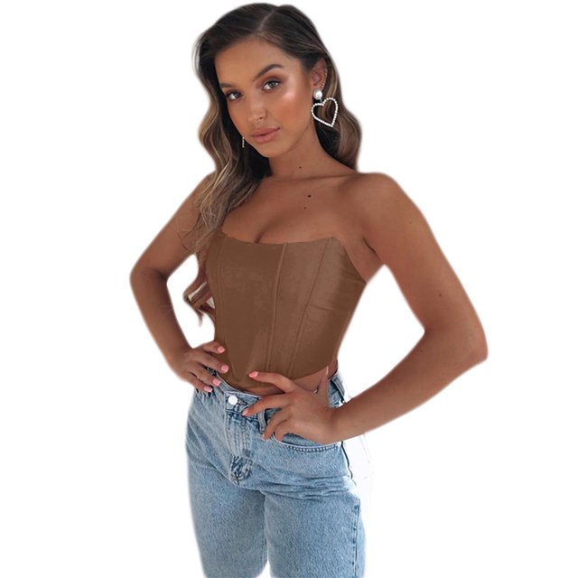 Txlixc Mujeres Sexy Bustiers Color sólido fuera del hombro Crop Tank Top Push Up Corsés sin tirantes Txlixc Sexy