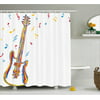 Music Shower Curtain, Doodle Style Illustration of Guitar Instrument with Musical Notes Hand Drawn Art, Fabric Bathroom Set with Hooks, 69W X 84L Inches Extra Long, Blue Red Yellow, by Ambesonne