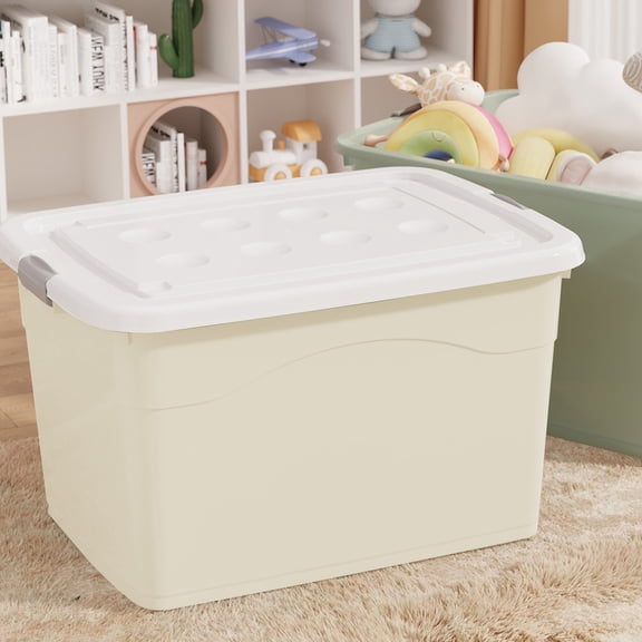 Large Plastic Storage Bins with Lids, Thickened Heavy Duty Stackable Organizer Containers for Home Organization, Toys, Clothes and Quilts