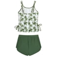 thumbnail image 2 of Ticikt Girls Two Piece Swimwear Tropical Print Bikini Tankini Top and Bottom for Beach Pool Summer High Waisted Swimsuits,Color:Army Green,11-12 Years, 2 of 4