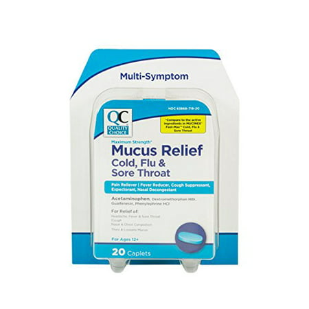 2 Pack Quality Choice Mucus Relief Cold, Flu & Sore Throat 20 Caplets