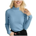 thumbnail image 2 of Women's Mock Turtleneck Long Sleeve Ribbed Knit Fitted Sweater, Soft Thermal Undershirt Tee Light Blue ONE SIZE, 2 of 9