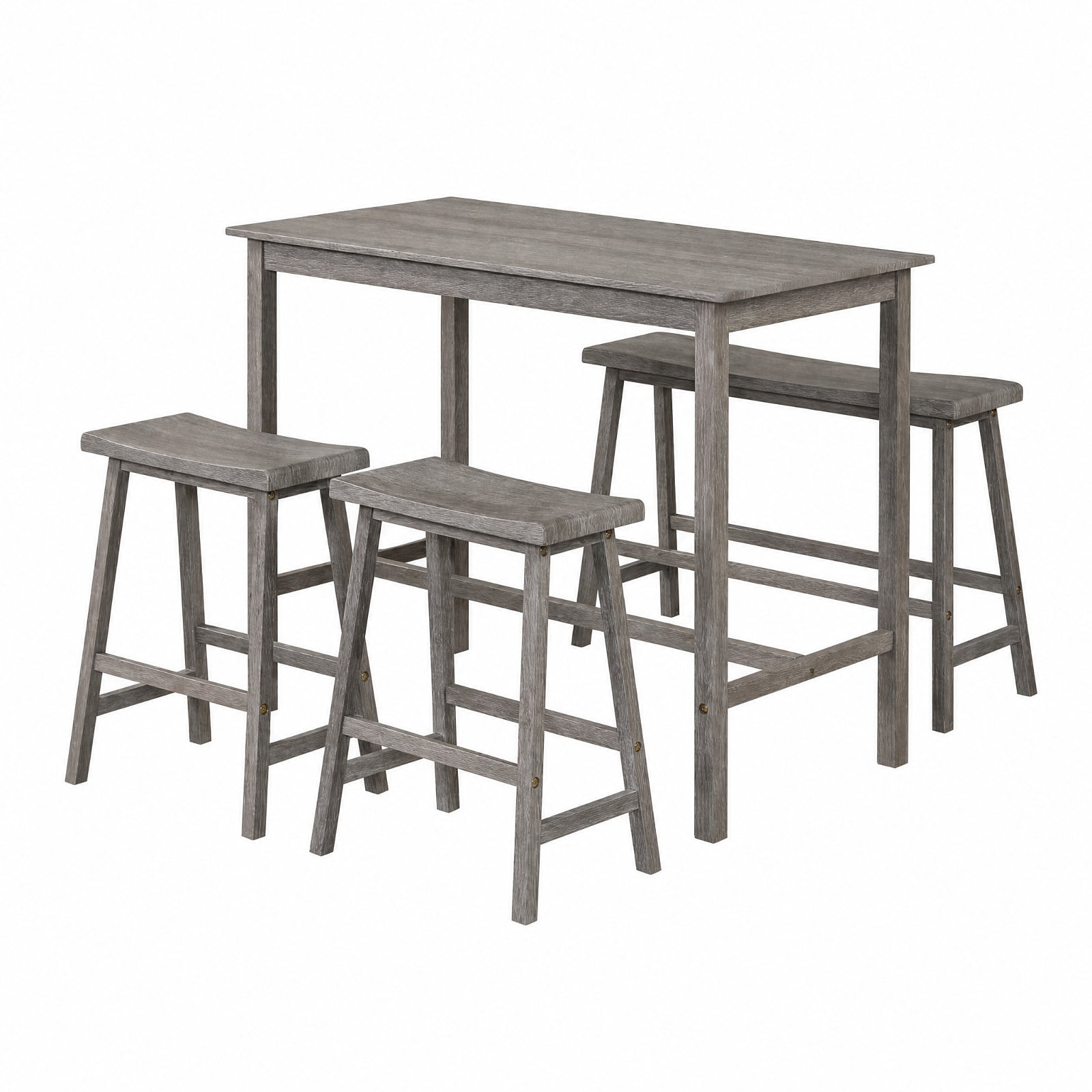 Furnibear 4-Piece Counter Height Dining Table Set with Power Outlet Solid Rubber Wood Kitchen Table for Kitchen Dining Room Breakfast Nook Home, Gray