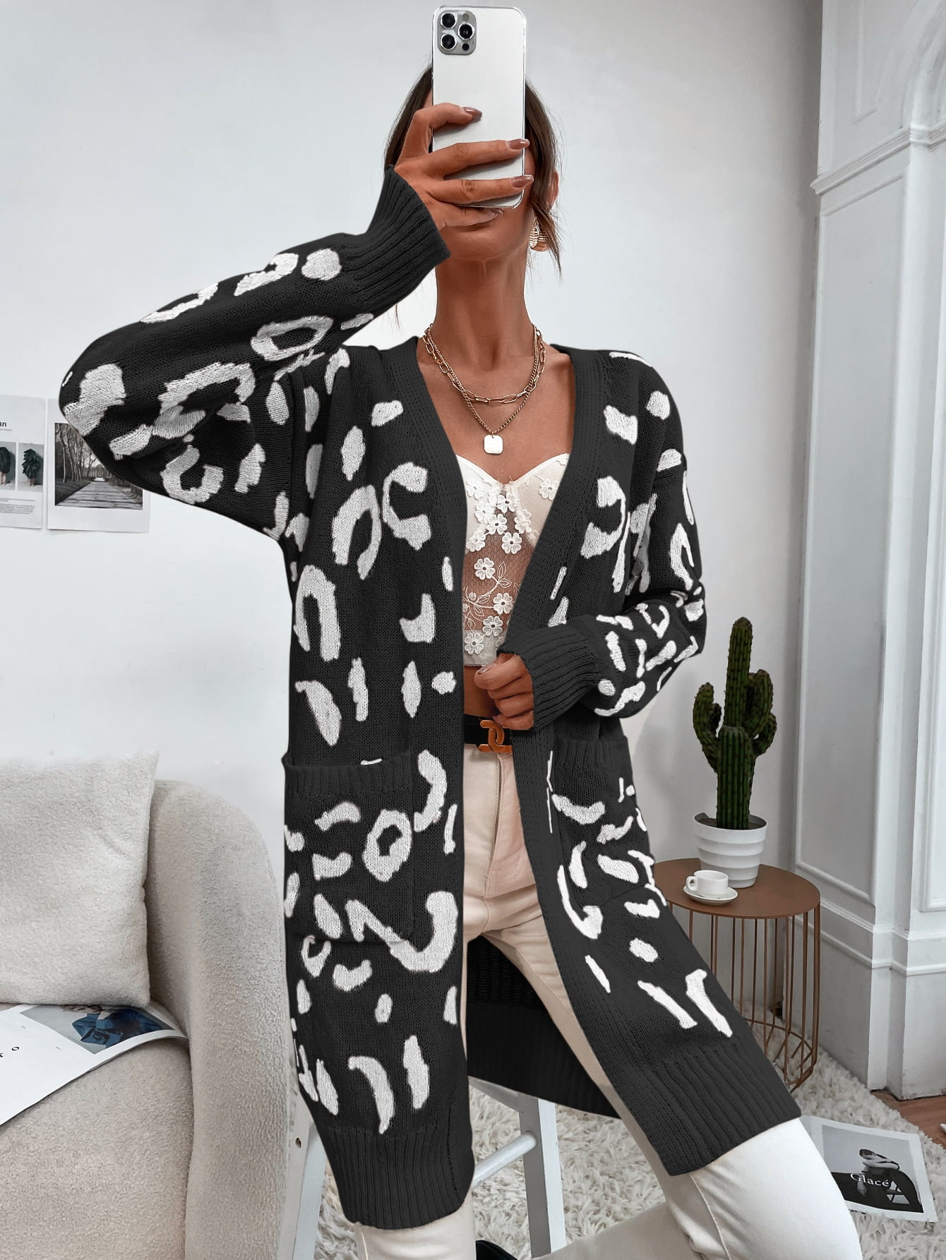 white leopard cardigan
