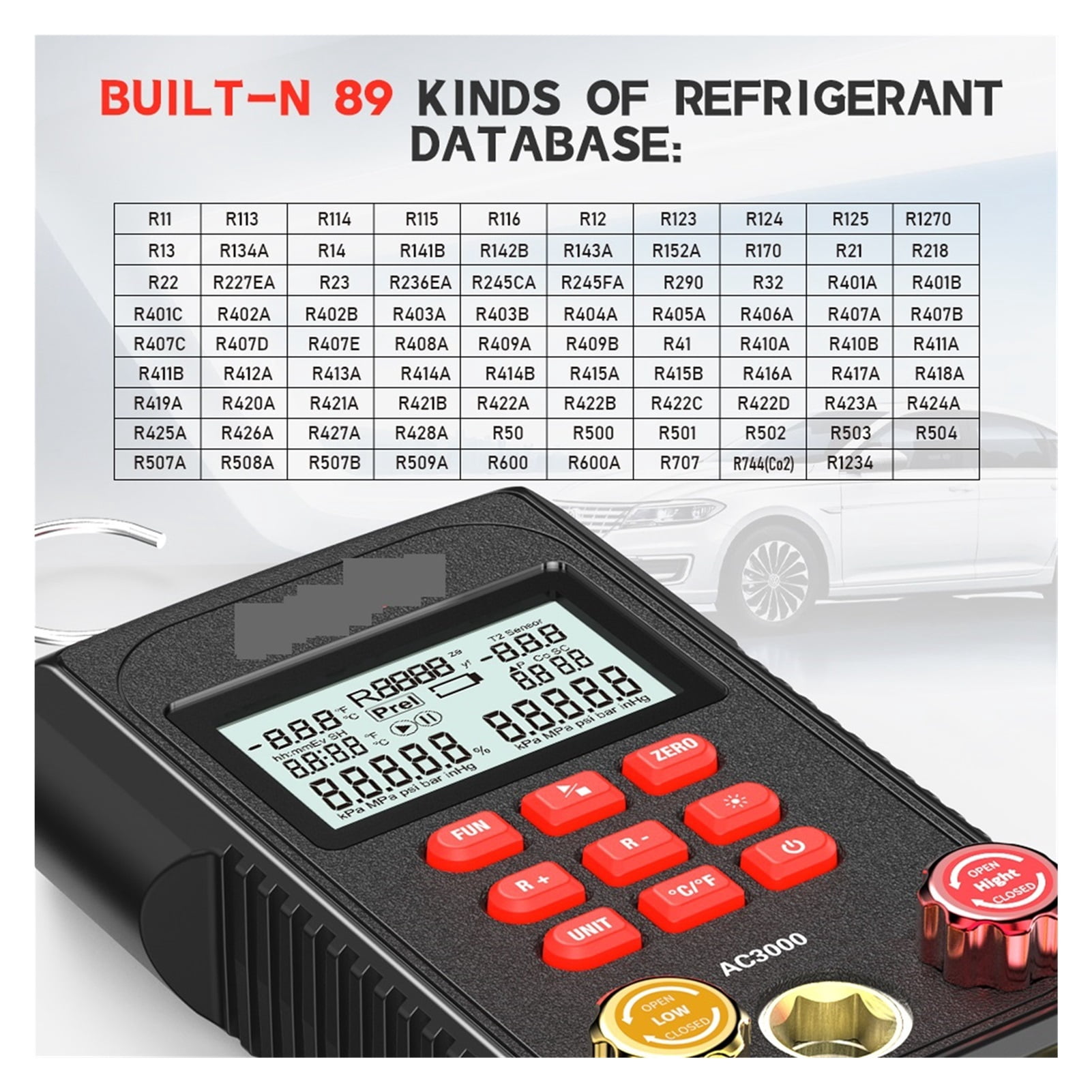 AC3000 Digital Manifold Meter Refrigeration Vacuum Gauge Digital Pressure Temperature Tester Air Conditioning Tools
