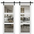 thumbnail image 1 of Sturdy Double Barn Door 36 x 80 inches with Clear Glass 3 Lites | Lucia 2555 Matte White | Top Mount 13FT Rail Hangers Heavy Set | Solid Panel Interior Doors, 1 of 5
