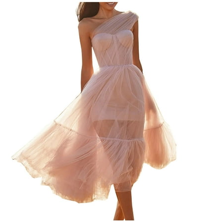 

Inkach Womens Elegant Solid Color Slim Waist Tube Top Sleeveless Dress