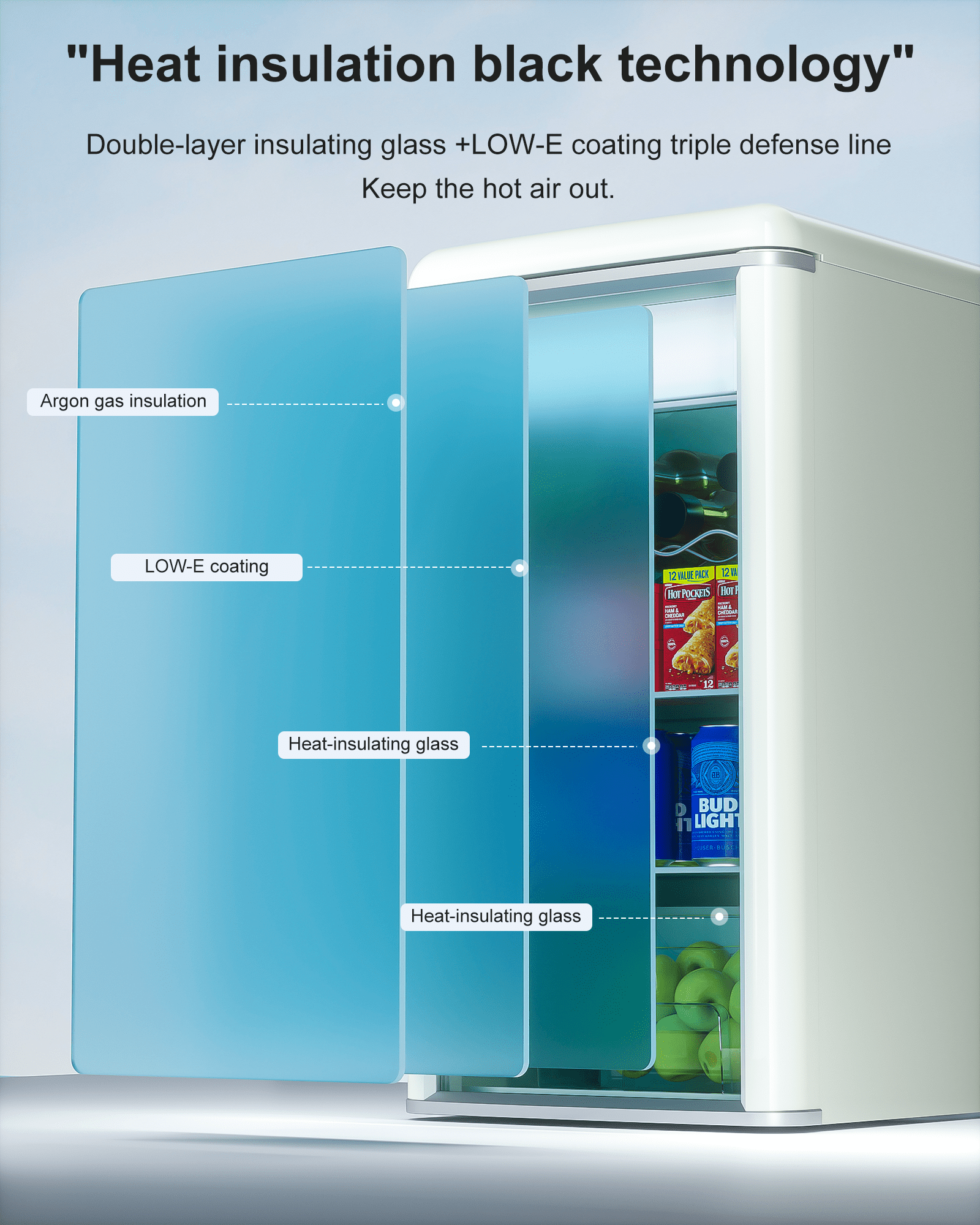3.4 Cu.Ft Retro Beverage Cooler Double Glass Door Fridge - Holds 120 Cans, 5 Temp Settings Adjustable Shelves, Quiet 42dB - Perfect for Kitchen, Bar, Dorm