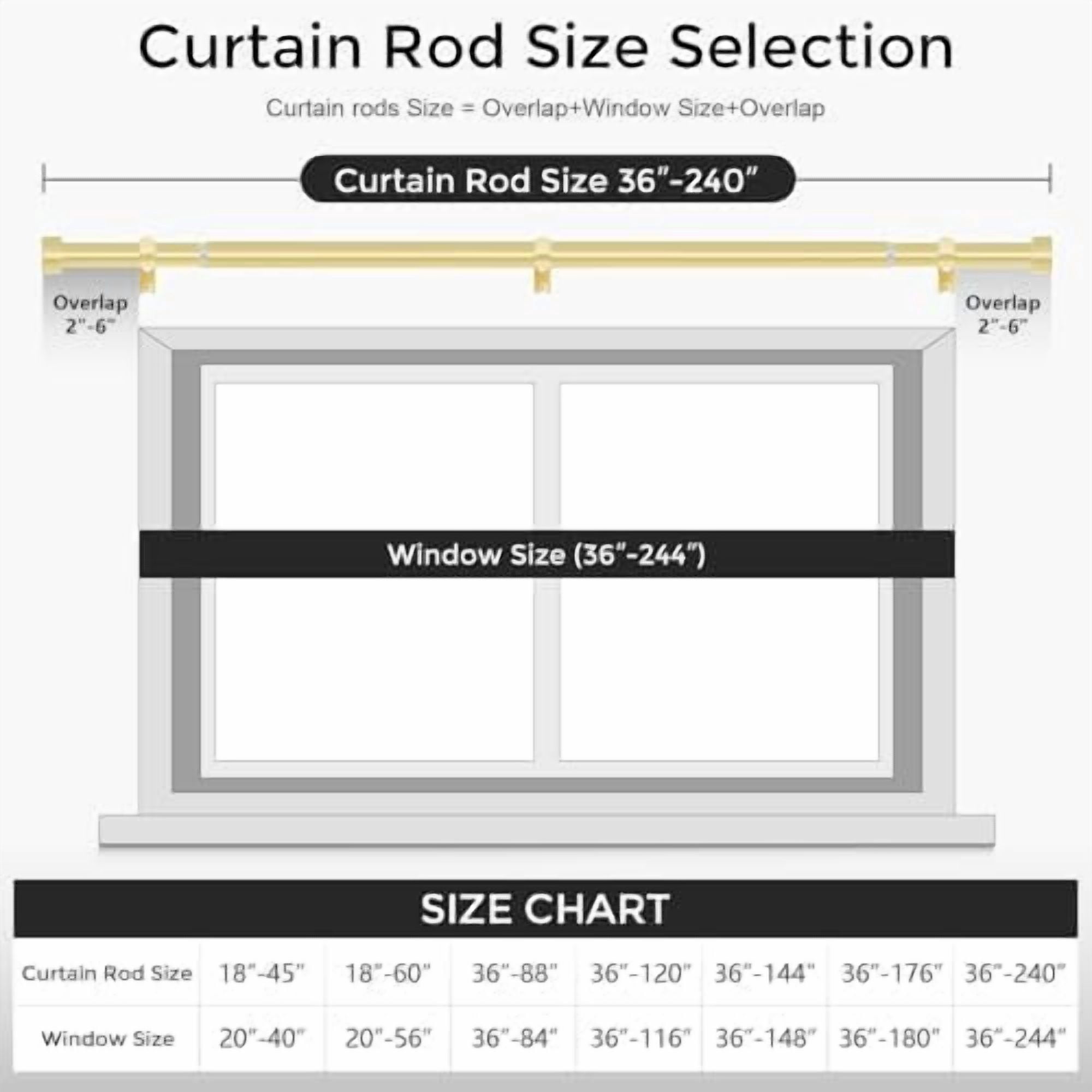 Gold Curtain Rods for Windows 36 to 240 Inch(3-20 Feet),1" Diameter Rods with Modern Style End Cap Finials,Size:36-240 Inch