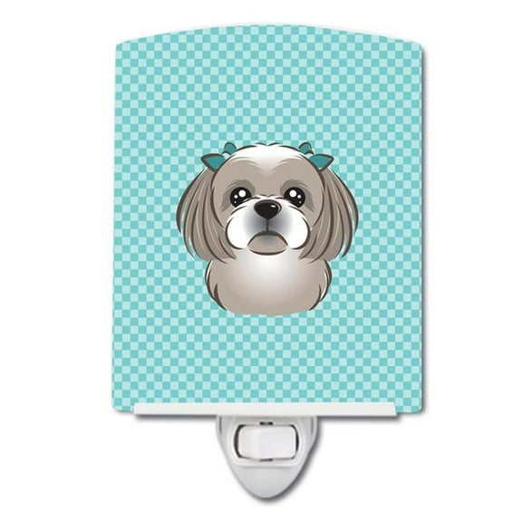 Caroline's Treasures BB1188CNL Checkerboard Blue Gray Silver Shih Tzu Ceramic Night Light, 6x4x3", multicolor