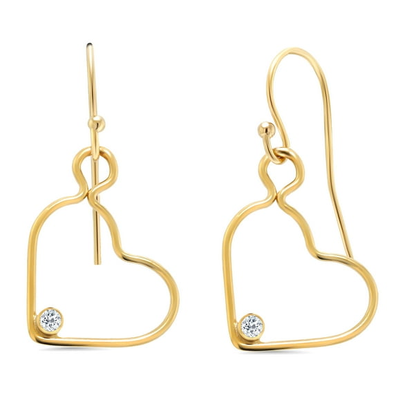 Gem Stone King 0.08 Ct Round White Topaz 14K Gold Filled Heart Earrings