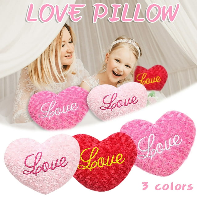 Fiudx Cojín En Forma de Corazón, Diseño Suave y Cómodo, Detalle de Bordado de Rosas, Regalo Perfecto para Novia, Decoración Romántica, Ideal para San Valentín, Tamaño 23 X 18 X 8 Cm.